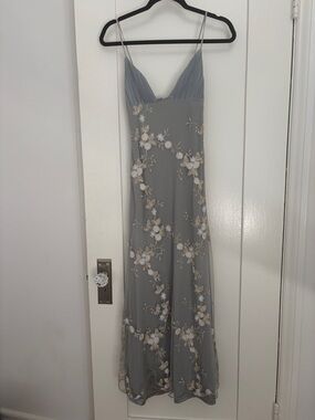 Elegant Gray Floral Embroidered Slip Dress